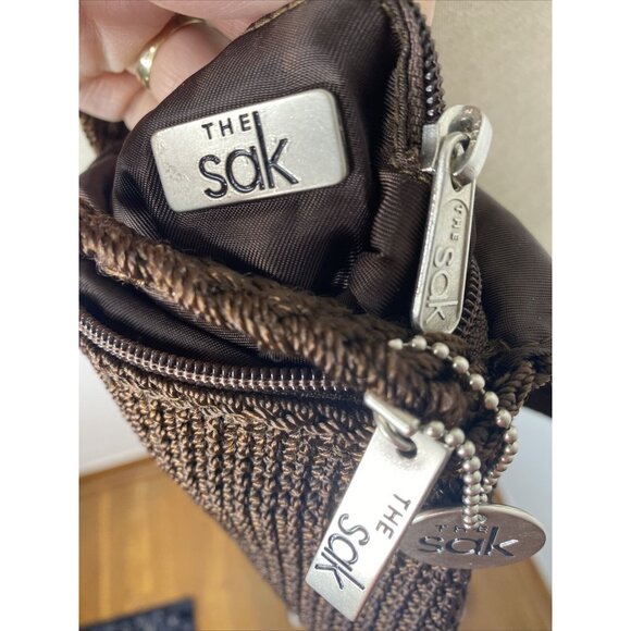 The Sak Crochet Bag Crossbody Purse Handbag Brown Zipper Flap Top Small - Picture 7 of 7